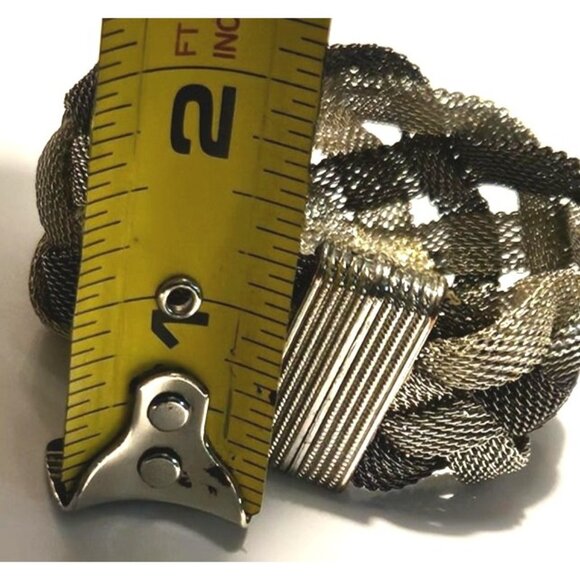 Vintage Bracelet Braided Two-Tone Black Silver Mesh With Magnetic Clasp - Picture 4 of 9